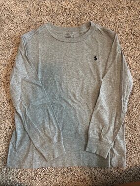 Ralph Lauren Long-Sleeve Crewneck Tee — Heather Gray with Navy Pony